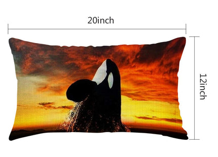 Nicokee Throw Pillow Cover Ocean Orca Whale Jump Fire Sky Decorative Pillow Case Home Decor 20x12 Inches Pillowcase
