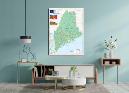 Maine Physical Map - 23.3 x 16.5 inches - Paper Laminated