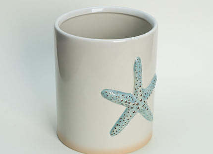 Bicuzat Ceramic Starfish Embossed Utensil Holder, Large Cooking Utensil Crocks for Countertop, Ocean Style Utensil Organizer for Spatula