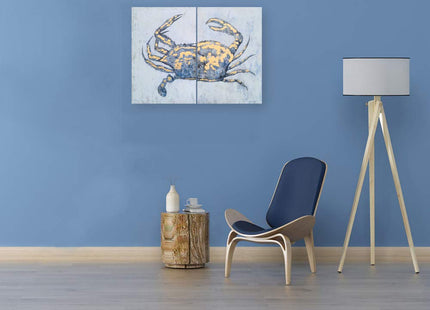 Yihui Arts Blue and Gold Foil Crab Diptych Wall Art - Nautical & Retro Art Decor for Home