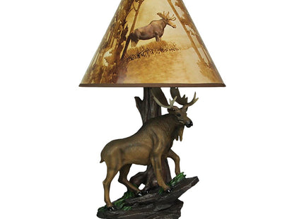 North American Bull Moose Table Lamp with a 12-Inch Diameter Forest Print Shade- Wildlife Decor - Perfect for Living Rooms, Cabins, and Bedrooms - 20 Inches Tall
