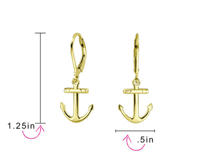 Small Nautical Anchor Dangle Earrings 14K Gold Plated .925 Sterling Silver