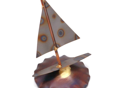 Small Sailboat Collectible Handmade Metal Art Figurine, Desk Accessories, Trophy, Boss Gift, Home Office Décor, Collectible Figurines