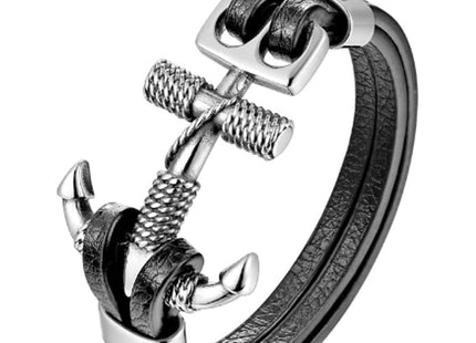 HAQUIL Nautical Anchor Black Leather Cuff Bracelet Anchor Jewelry Gift