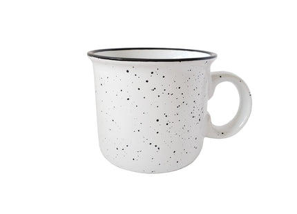 Essential Drinkware 14oz Ceramic Campfire Coffee Mug (Set of 4), White with Speckled Finish - Durable Thick Walled Camping Style Cup for Outdoors or Home