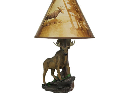 North American Bull Moose Table Lamp with a 12-Inch Diameter Forest Print Shade- Wildlife Decor - Perfect for Living Rooms, Cabins, and Bedrooms - 20 Inches Tall