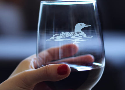 Bevvee Loon - Stemless Wine Glass - Fun Bird Themed Gifts and Decor for Outdoor Lovers - Large 17 Ounce