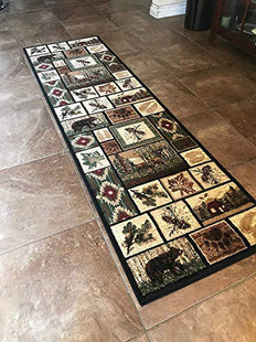 Carpet King Cabin Style Long Runner Area Rug Rustic Native American Western Country Bear Elk Deer Wildlife Lodge Native Design 386 (32 Inch X 10 Feet)