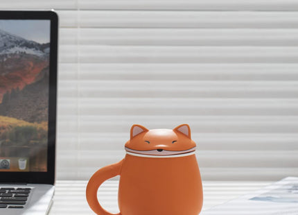 TANG PIN Orange Fox Infusion Mug, 13.5 OZ, Ceramic, Animal Coffee Mug