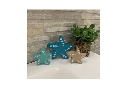 Sukha Home Starfish Beach House Decor - 3pc Set for Seashell Decor, Themed Bathroom Coastal Farmhouse Tiered Tray and Figurine, Teal Blue, Aqua Marine, Sand