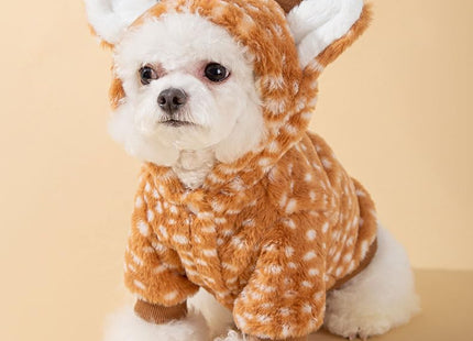 AZA Reindeer Dog Costume Fluffy Christmas Clothes Moose Coat Winter Pet Hoodies Puppy Girl Cute Coat Outfits for Small Dogs Costumes (S（Suitable：3.5lb-5.5lb）,Moose Brown)