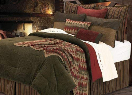 HiEnd Accents Wilderness Ridge 5-PC Rustic Lodge Corduroy Stripe Bedding Set (Olive, Brown & Red), Twin
