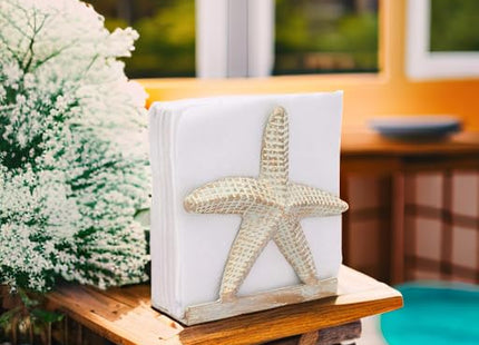 THDC Nautical Napkin Holder, Lunch, Dinner, Nautical Collection Napkin Holder, Made of Metal (Star Distressed Off-White)