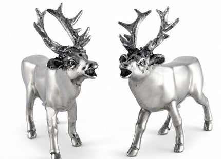 Vagabond House Pewter Deer/Elk Salt and Pepper Shakers Set Artisan Designer Handcrafted for Cabin Lodge Mountain Décor 4.5 inch Tall