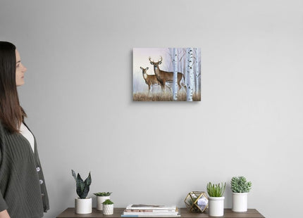 CANVAS ON DEMAND Deer in Birch Woods Canvas Wall Art Print Contemporary, Home Decor, Buck, Cervine Artwork, 14" x11in