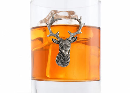 Vagabond House Elk Head Double Old Fashioned Glass - Premium Pewter Accents - 8 oz Whiskey Tumbler - Lodge Style Barware - 4.25 inch Tall