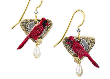Silver Forest Cardinal Dangle Fashion Earrings
