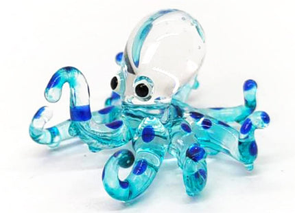 ChangThai Design 3" Blue Octopus Squid Artistic Blown Glass Figurine Premium Hand-Blown Statue Tabletop Decoration Unique Collectible for Adult Collectors Handcrafted Elegant Home Decor