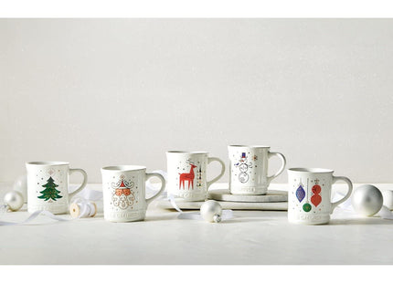 Le Creuset Stoneware Reindeer Mug, 14 oz., White w/Applique