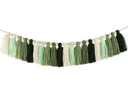DrCor Sage Green Tassel Garland – Woodland Classroom Decor