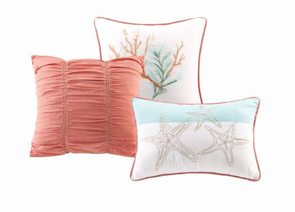 DH 6 Piece Vibrant Orange Pink Blue White King Quilt Set, Coral Tourquoise Teal Starfish Beach Themed Bedding Sea Shell Anchor Reversible Nautical Coastal Sand Dollar Ocean Sea Life, Cotton