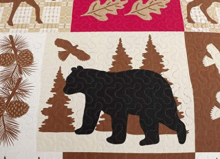 CHESITY Lodge Bedspread Twin Size, Quilts Set Rustic Cabin Bedding Cover Reversible Coverlet Moose Deer Wildlife Patchwork Plaid Bed Cover Black Bear Country Decor(68"x 86")