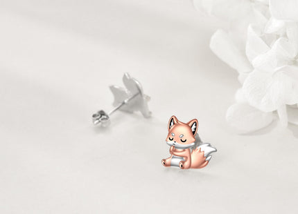 Fox Earrings Sterling Silver Cute Animal Fox Stud Earrings for Women