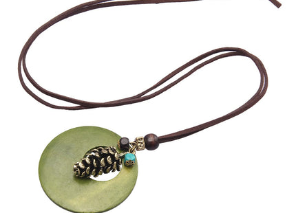 GelConnie Wood Pendant Necklace Bohemian Necklaces Pinecone Vintage Long Necklace Chunky Boho Necklaces for Women