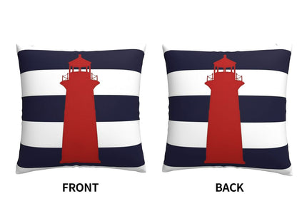 Myshe Square Nautical Red Lighthouse On Navy Blue Stripes Throw Pillow Cover Decorative Pillow Cover Perfect Decor Gift for Families Friends Home Office Sofa Car Couch 18x18