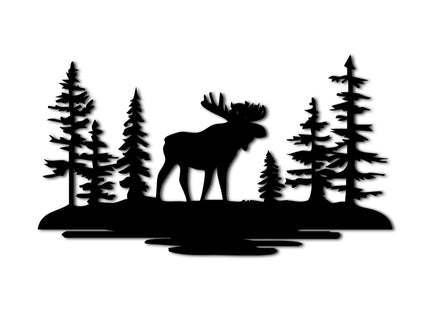 Moose Forest Landscape Metal Wall Art Metal Outdoor Decor Metal Signs Rustic Farmhouse Wall Art Decor Exquisite Home Decoration for Living Room Bedroom Cabin Lodge (Black,32inch)