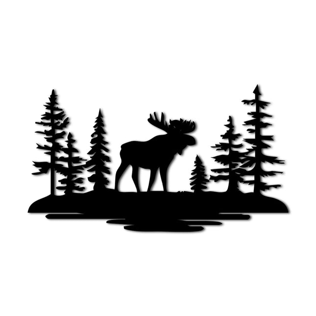 Moose Forest Landscape Metal Wall Art Metal Outdoor Decor Metal Signs Rustic Farmhouse Wall Art Decor Exquisite Home Decoration for Living Room Bedroom Cabin Lodge (Black,32inch)