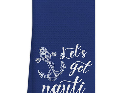 OHSUL Let's Get Nauti Nautical Anchor with Rope Navy Blue Kitchen Towels Dish Towels Dishcloth,Coastal Beach House Hand Towel Tea Towel for Bathroom Kitchen Decor,Ocean Beach Lover Gifts
