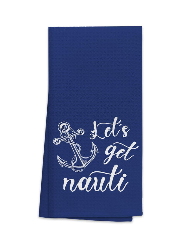 OHSUL Let's Get Nauti Nautical Anchor with Rope Navy Blue Kitchen Towels Dish Towels Dishcloth,Coastal Beach House Hand Towel Tea Towel for Bathroom Kitchen Decor,Ocean Beach Lover Gifts