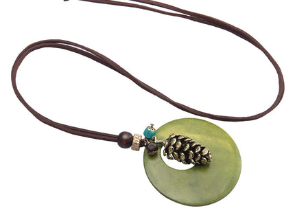 GelConnie Wood Pendant Necklace Bohemian Necklaces Pinecone Vintage Long Necklace Chunky Boho Necklaces for Women