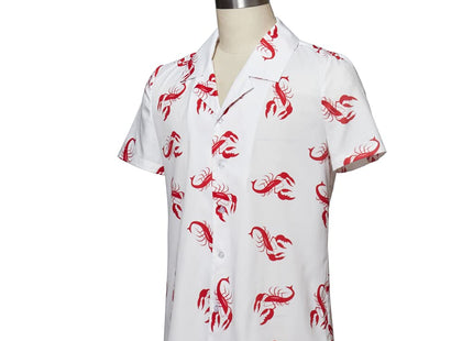 MelangCos Men's Kramer Lobster Shirt Button-Up White Shirt Short Sleeve Hawaiian Shirts (White, M)