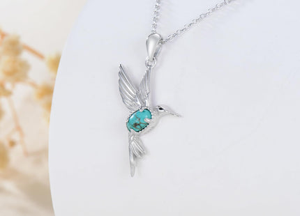 BETHZA Hummingbird Necklace 925 Sterling Silver Real Turquoise Gemstone Hummingbird Pendant Animal Jewelry Gifts for Women