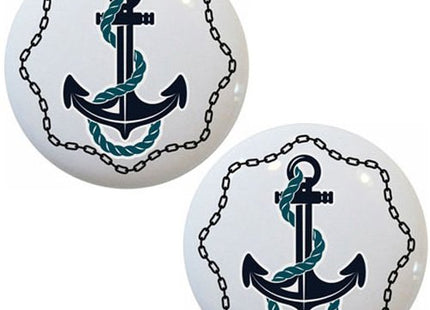 Set of 2 Anchor with Chain Border Nautical Ceramic Cabinet Drawer Knobs