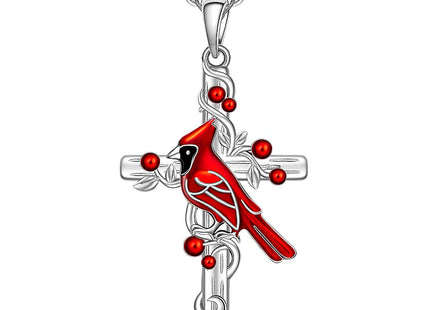 Talonior Red Cardinal Necklace for Women Sterling Silver Cardinal Cross Necklace Pendant Memorial Sympathy Cardinal Jewelry Charm Mothers Day Gifts
