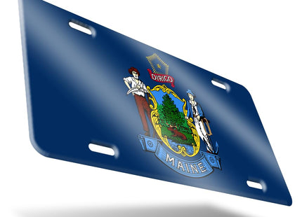 DMSE Maine State Flag License Plate - 11.99''x5.99''- Premium Textured Finish Front Bumper Tag - Heavy-Duty Aluminum, UV-Resistant & Made in USA.