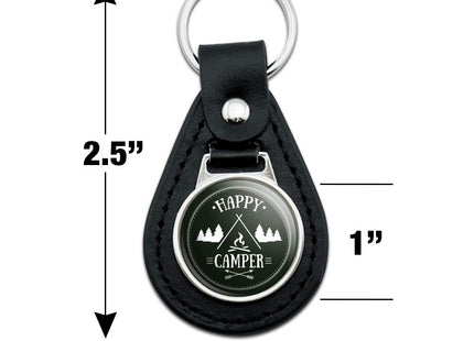 Black Leather Happy Camper with Campfire Keychain
