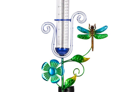HOBYLUBY Solar Rain Gauge Outdoor with Dragonfly Decor