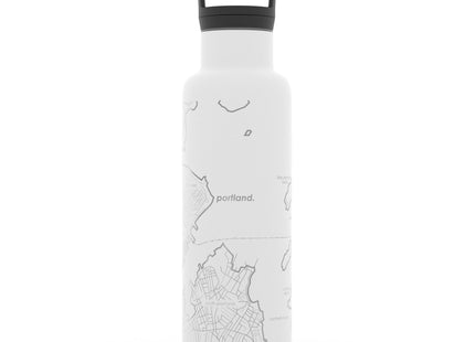 Well Told Engraved Portland Maine Map Insulated Water Bottle, Etched Stainless Steel Bottle (21 oz, White) City Map Insulated Bottle, Custom Insulated Water Bottle, Outdoor Drinkware