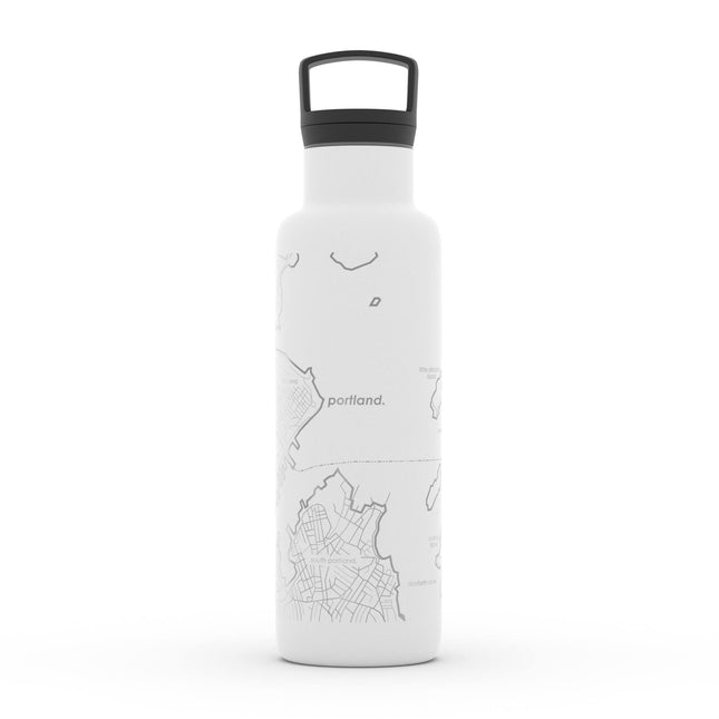 Well Told Engraved Portland Maine Map Insulated Water Bottle, Etched Stainless Steel Bottle (21 oz, White) City Map Insulated Bottle, Custom Insulated Water Bottle, Outdoor Drinkware