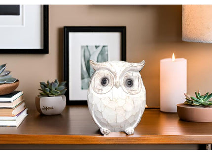 QIAOIDEA Rustic Carved Owl Figurine - Chubby Owl Decor for Home and Office - Shelf, Desktop, Cabinet, Fireplace Mantel