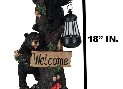 Ebros Climbing Black Bear Cubs Garden Light Statue Figurine Solar LED Lantern Light Welcome Sign Guest Greeter Decor for Patio Poolside Garden Home