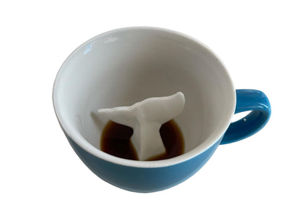 Creature Cups - Whale Tail Ceramic Mug - 11 oz Ocean Blue Coffee Cup with Hidden 3D Whale Tail Inside