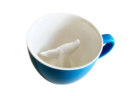 Creature Cups - Whale Tail Ceramic Mug - 11 oz Ocean Blue Coffee Cup with Hidden 3D Whale Tail Inside