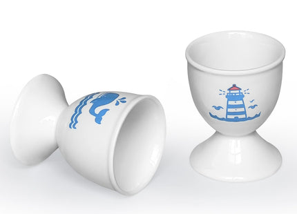 Cinf Ceramic Egg Cups, 2 Pack, Lighthouse Whale Holders for Boiled Eggs