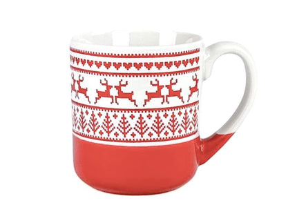 10 Strawberry Street Embossed Reindeer Ceramic Mug, Set of 4 (Red), S4MUG-XMAS