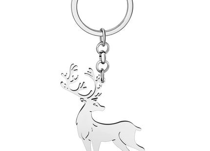 NEWEI Cute Stainless Steel Deer Keychain Keyring for Women Girls Purse Car Keys Charms Accessories (Deer Silver Plated)